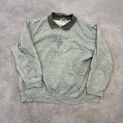 Vintage Sweatshirt Cottagecore bestickt Vogel gemustert Pullover Damen 2XL