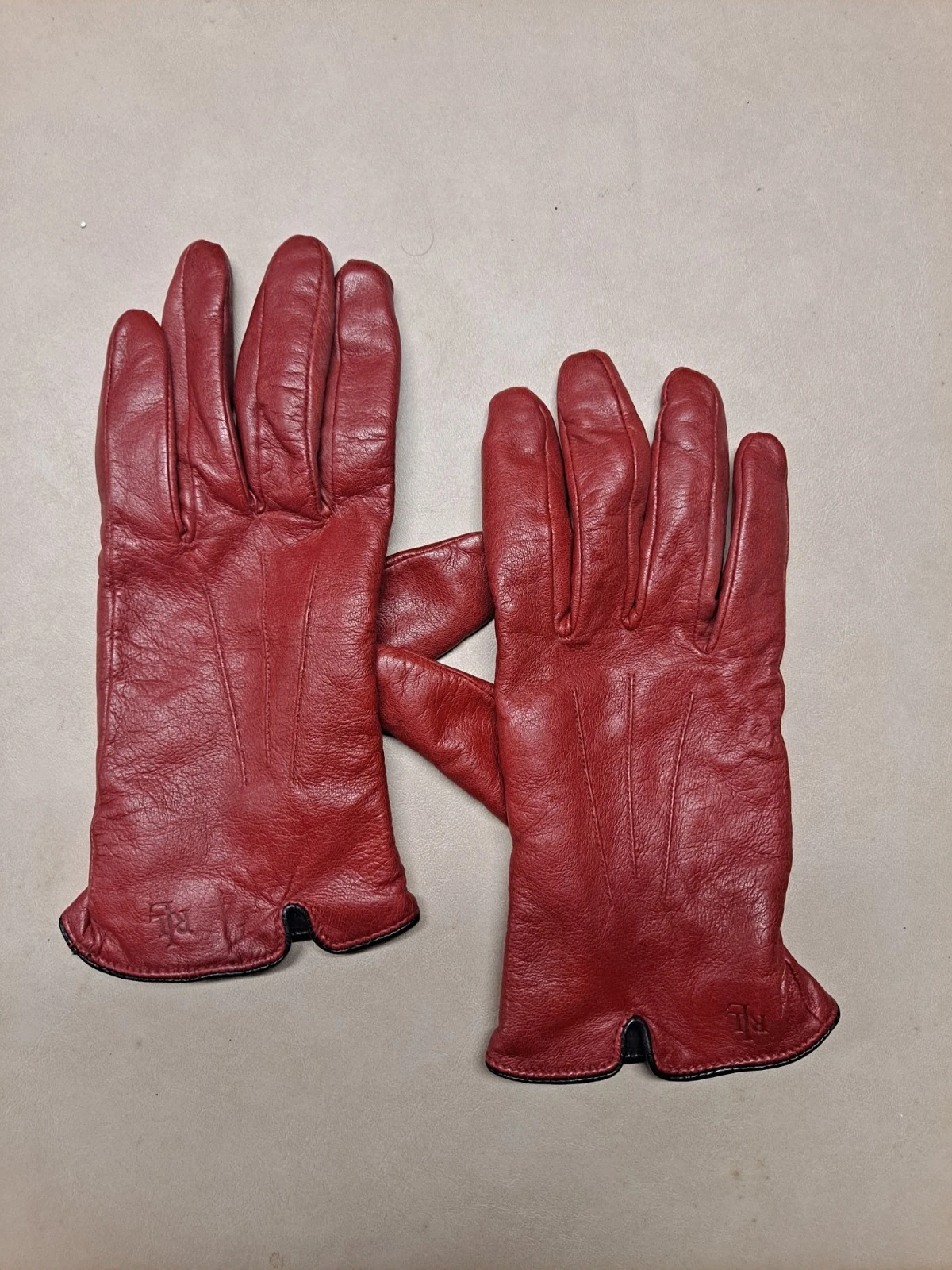 Ralph Lauren RLL Luxury Leather Driving Gloves Women's XL (~7-1/2") Burgundy