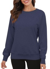 Women's Crewneck Long Raglan Sleeve Sweatshirt Loose Fit Relaxed Pullover Fle...