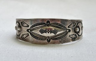 Navajo Stamped Silver Bracelet with Bump Outs Native American