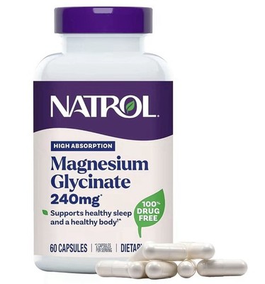 Natrol Magnesium Glycinate 240 mg, High Absorption Magnesium Supplement 120 Caps