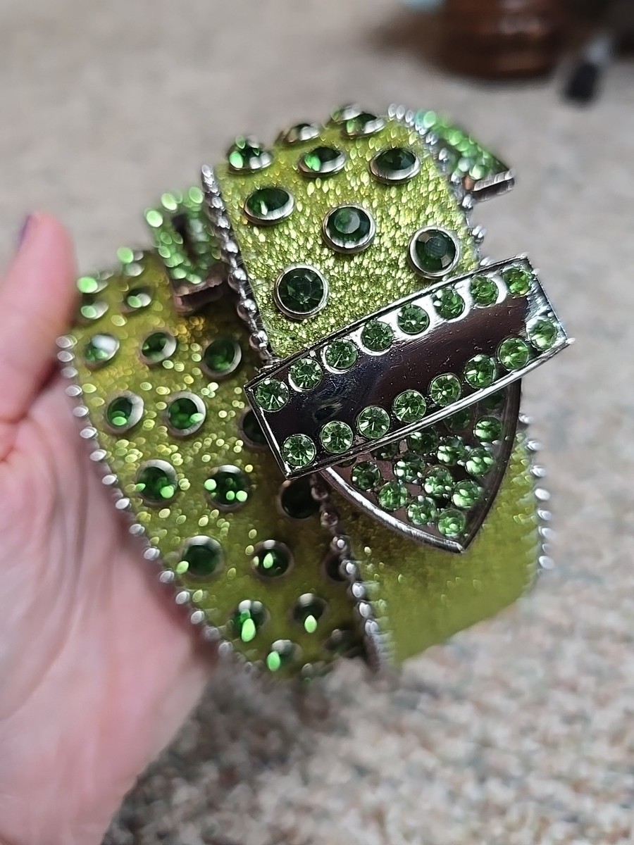 Western Rhinestone Glitter Green Belt Men Women Small 42  display picture 1