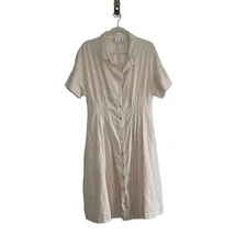H By Halston Dress Women’s Size 14 Linen Blend Peach Beige Collared Button Down 
