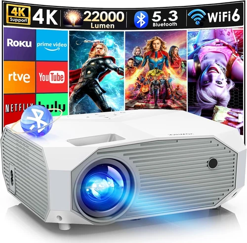 4K Projector with Wifi and Bluetooth, 20000L Native 1080P Outdoor Portable Movie