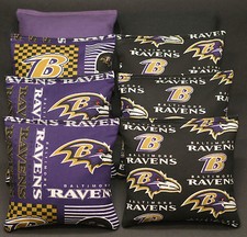 8 ALL WEATHER CORNHOLE BEANBAGS made w BALTIMORE RAVENS Fabric ACA Reg Bags