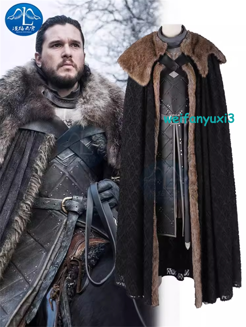 Game of Thrones Season Jon Snow Men's Cosplay Costume with Cloak