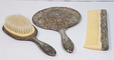 Vintage Silver Plated Vanity Dresser Set: Brush, Mirror  Comb