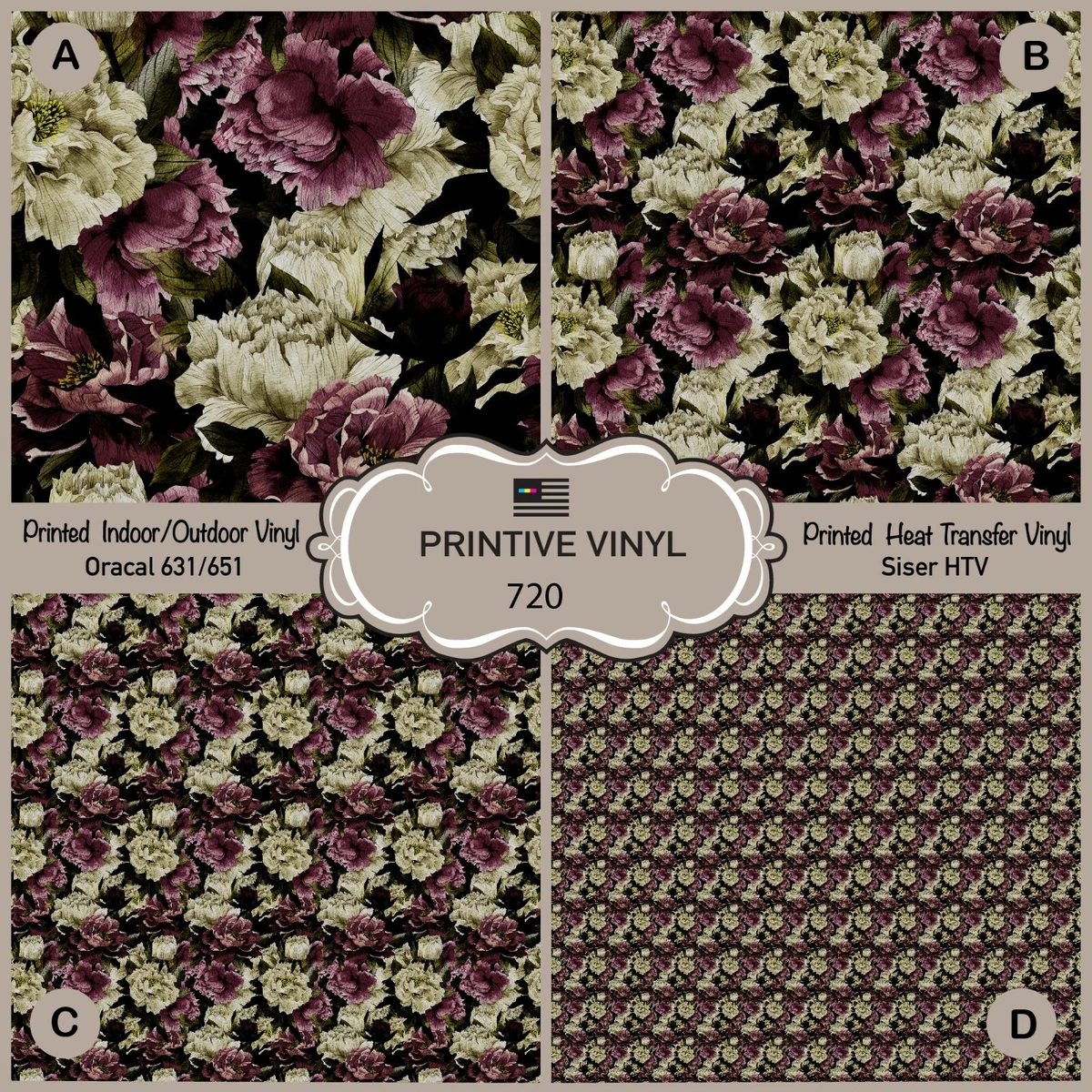 Watercolor floral craft patterned vinyl sheet - HTV / heat