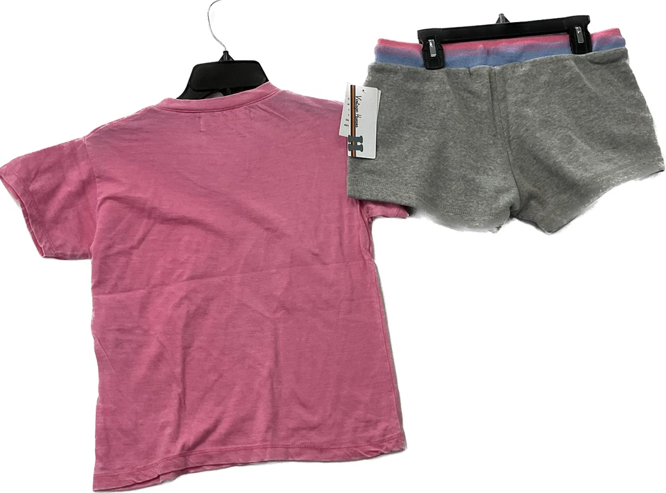 Camiseta e shorts vintage Havana manga curta meninas tamanho L 14 rosa cinza - Imagem 2 de 4