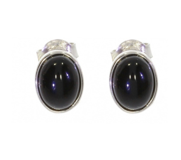 Boucles d'oreilles pierre onyx et argent au quotidien puce ovale cabochon noir