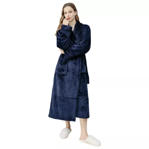 Flannel BathRobe Long Soft Spa Male Bath Robe Shawl Collar Sleepwear Women & Men - Picture 15 of 30