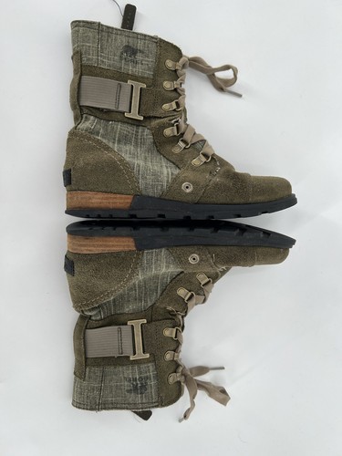 Sorel Damen Major Carly Stiefel 5,5 grün Logo Canvas Wildleder Reißverschluss Schnürung Kampf - Bild 6 von 10