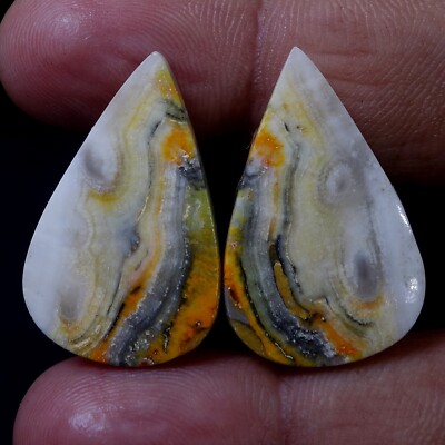 36.20 CT 100% Natural  Bumble Bee Jasper Pair Cabochon Earring Supply Gemstone