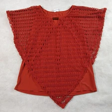 Naif Tank Top with Crochet Overlay Women's L Rust Keyhole Neckline Unique Boho
