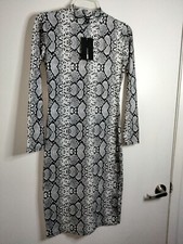 Fashion Nova Size L Multicolored Snake Print Mock Neck LS Bodycon Dress NEW-NWT