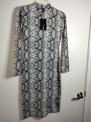 Fashion Nova Size L Multicolored Snake Print Mock Neck LS Bodycon Dress NEW-NWT 