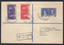 St. Lucia 1937, Coronation, Registered FDC Cover, SG 125/27, Mi 96/98, Sc 107/09