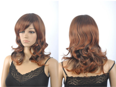 Fashion Brown Wavy Curly Medium Long Women Girl Cosplay Party Hair