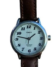 Timex Women's Indiglo Watch Brown Leather Silvertone Bezel New Battery 8"