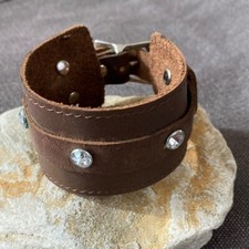 Leather Cuff Bracelet rhinestone Rivets Buckle Brown