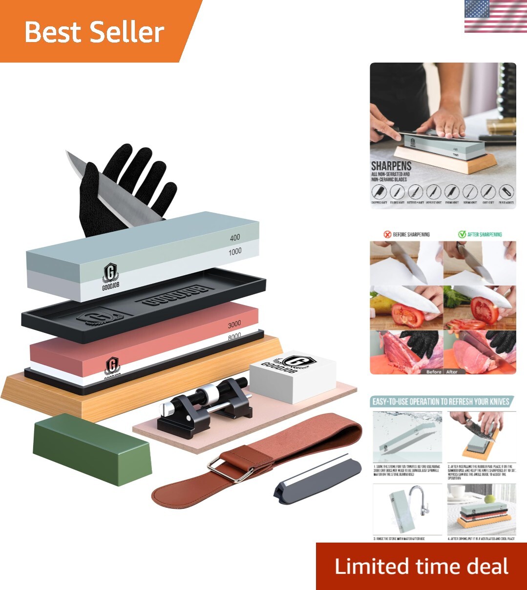 Complete Knife Sharpening Stone Kit - Premium Whetstone Knife Sharpener Stone...