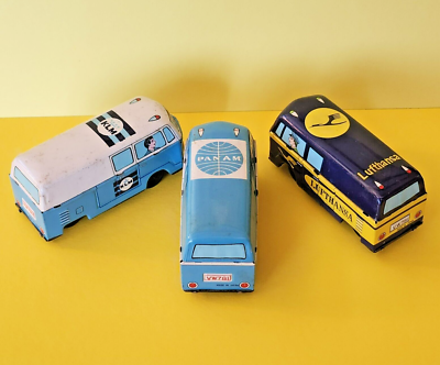 Lot De 3 Combi VW Navette Aéroport – Panam KLM Lufthansa – Tôle Friction Japon 1960