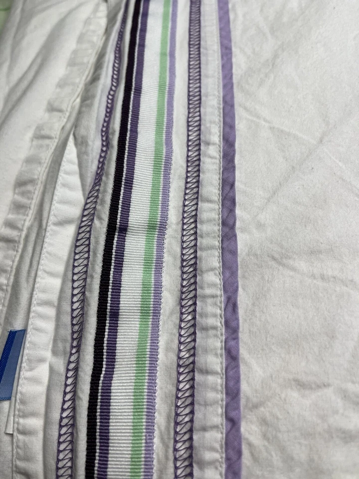 Лот из 2 Pottery Barn плоские листы белый w фиолетовая полоса, зеленый цветочный - Изображение 4 из 4