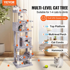 Cat Tree for Indoor Cats, 63" Cat Tower with 2 Cat Condos, Light Grey