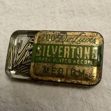 Vintage silberfarbene Phonograph Nadeln Dose 200 Messing versilbert mittlere Teile