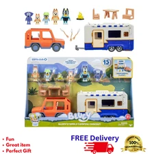 Bluey Family Camping Cookout Playset 15pc Vehicle Caravan Figures Toy NEW