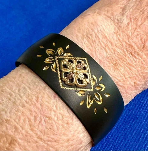 Black Hills Gold Leaf Cluster Black Powder Coated Cuff Bracelet