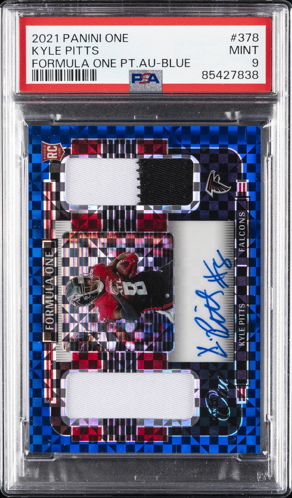 2021 PANINI ONE FORMULA ONE PATCH AUTO-BLUE #378 KYLE PITTS 25/35 PSA 9