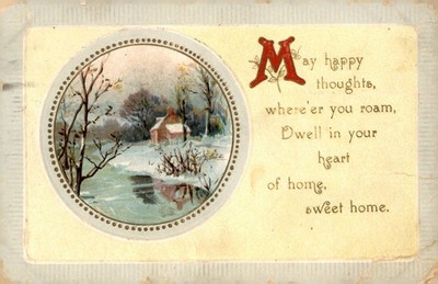happy thoughts, home, witty Bra lete, furnishing house, starting work, Postcard