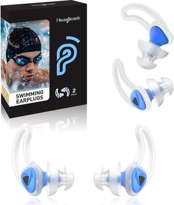 Soft Silicone Ear Plugs for Swimming - 2 Pairs Waterproof Reusable Earplugs for