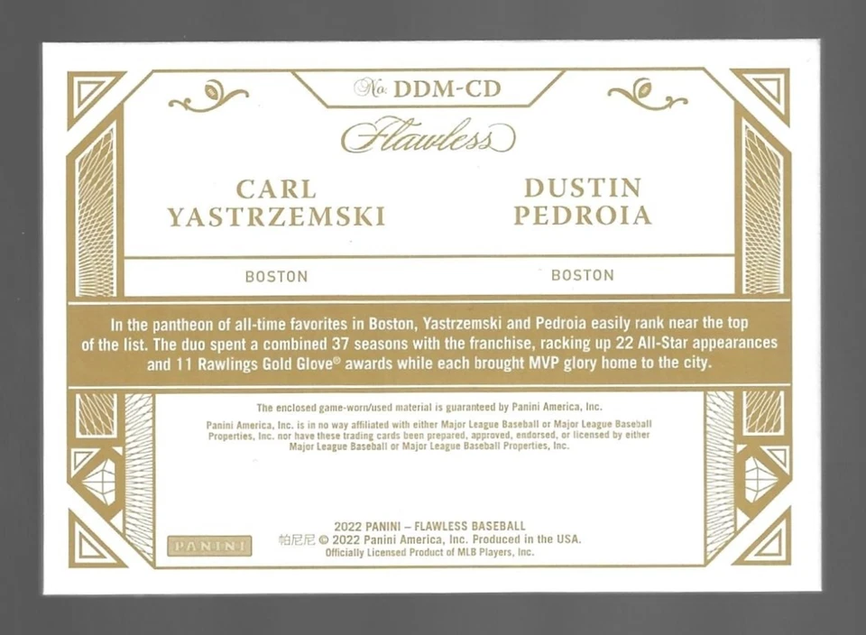 Parche Carl Yastrzemsky Dustin Pedroia 2022 Panini impecable doble reliquias 5/15 💲 Foto 3 de 3