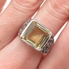 925 Sterling Silver Vintage Real Lemon Citrine Ornate Oxidized Ring Size 6.75
