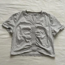 Alexander Wang grey scrunch v neck crop top sporty vibes, size small