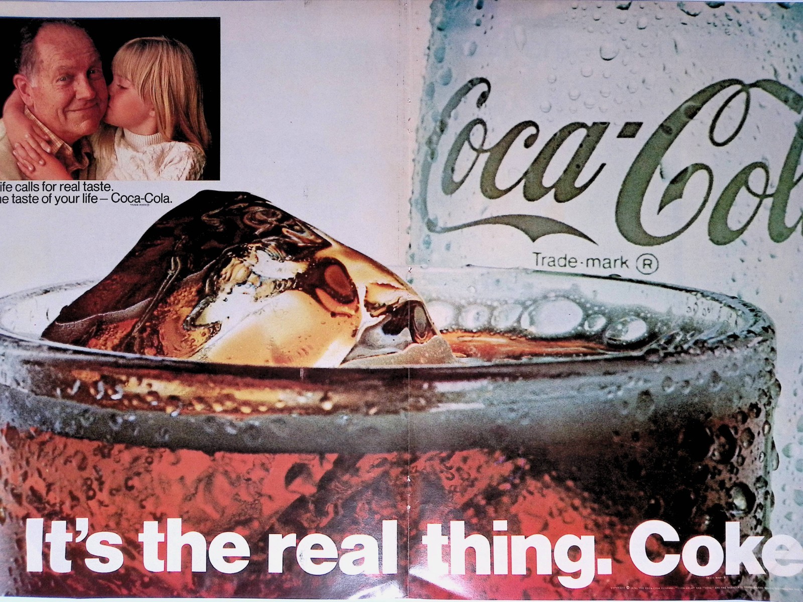 1970 Coca-Cola It's the real thing. Coke Print Ad LIFE Feb 6 Two Pages