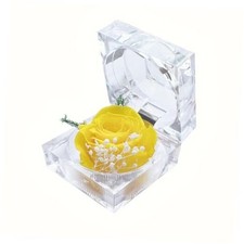 Preserved Rose Real Fresh Rose in Mini Clear Ring Box, Eternal Flower Yellow