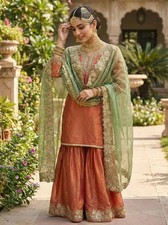 Exclusive Look Silk Peach Top Palazzo With Dupatta For Women  Girls