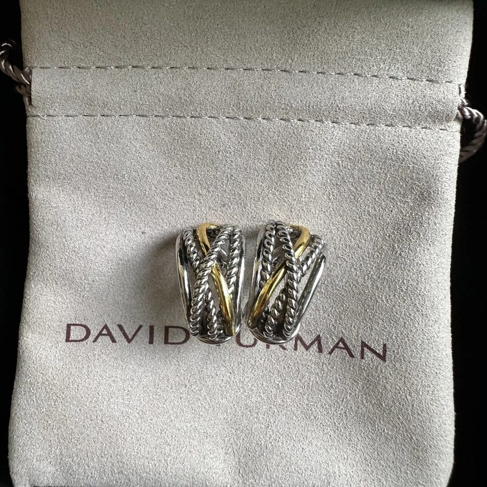 Серьги-кольца David Yurman из стерлингового серебра 14 карат с кроссовером - Изображение 2 из 4