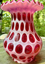 Vintage Fenton Cranberry Opalescent Coin Dot 8" Lamp Shade &ndash; 4" Fitter &ndash; Mint