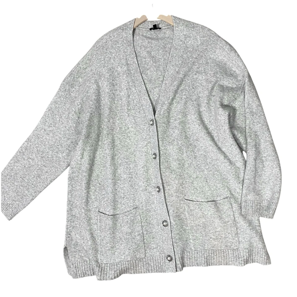 Cárdigan TALBOTS 3XL Botones Perlados Gris Bolsillos Longline Minimalista Dinero Antiguo Foto 2 de 4