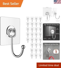 30 Large Clear Adhesive Hooks - Removable and Heavy-Duty for Bathroom/Kitchen