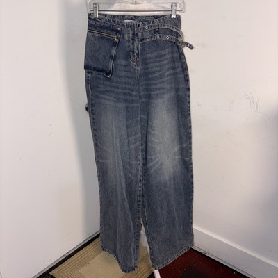 High Rise Wide Leg Med Wash Denim Jeans Princess Polly Sz2 Tall Rare W27 
