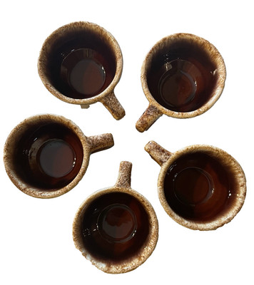 HULL OHIO Brown Drip 8 Oz. Mugs Set Of 5 No Chips Cracks Or Crazing PERFECT MCM