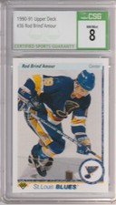 90-91 ROD BRIND'AMOUR RC UPPER DECK ROOKIE CARD #36 BLUES CSG 8 NM/MINT. rookie card picture
