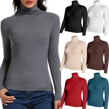 Women Long Sleeve Turtleneck Top Pullover T-Shirt Shirts Basic Slim Undershirt
