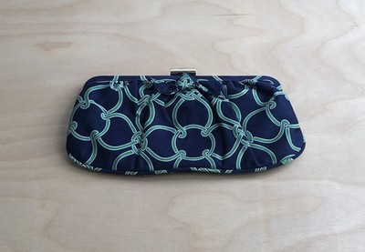 Talbots Clutch Hand Bag Navy Green Cotton Womens Small