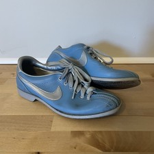 NIKE Vintage Leather Bowling Shoes Womens Size 7.5 Blue Silver Retro 1980s